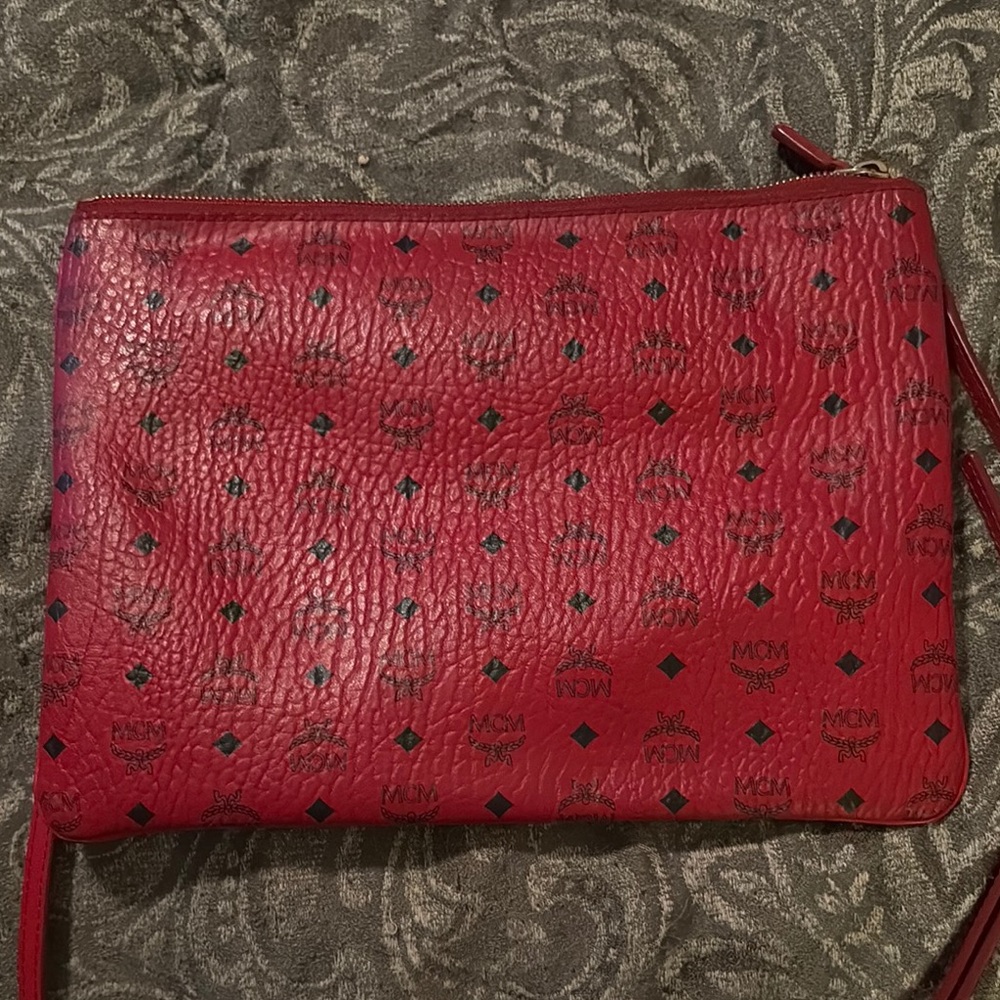 MCM Red Textured Clutch Wristlet